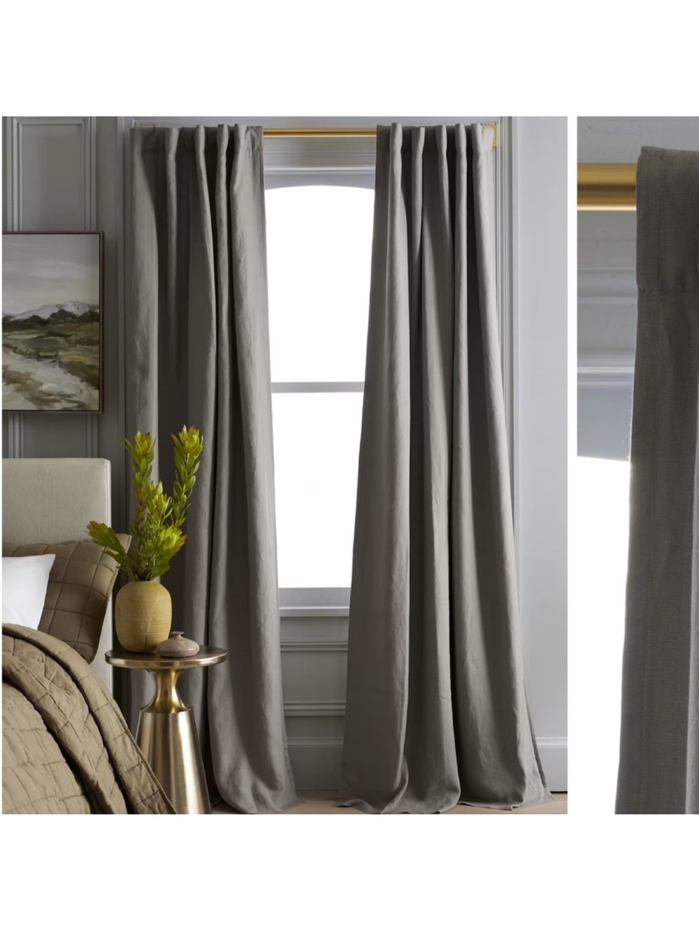QUINCE Set Of 2 48x84 European Linen Room Darkening Curtains Grey 8805